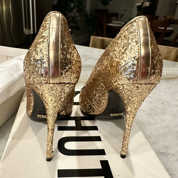 Schutz Gold Glitter Heels - 8 - NEW - Picture 3 of 7
